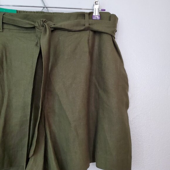 Dalia Women's Size XL Olive Linen Blend Elastic Back Waist Shorts Front Pockets - Picture 8 of 11